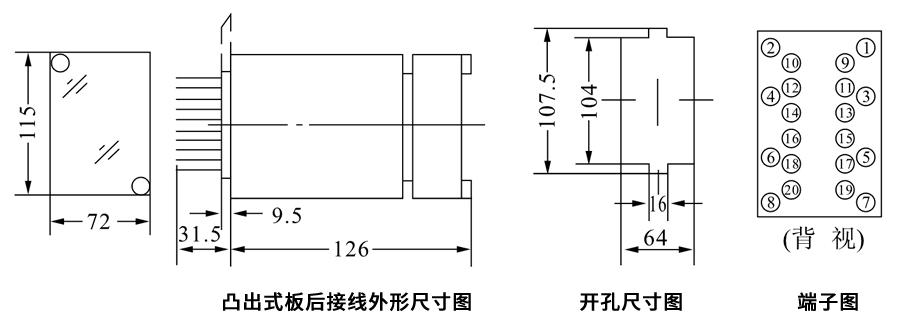 DZS-223凸出式板后接線安裝尺寸圖