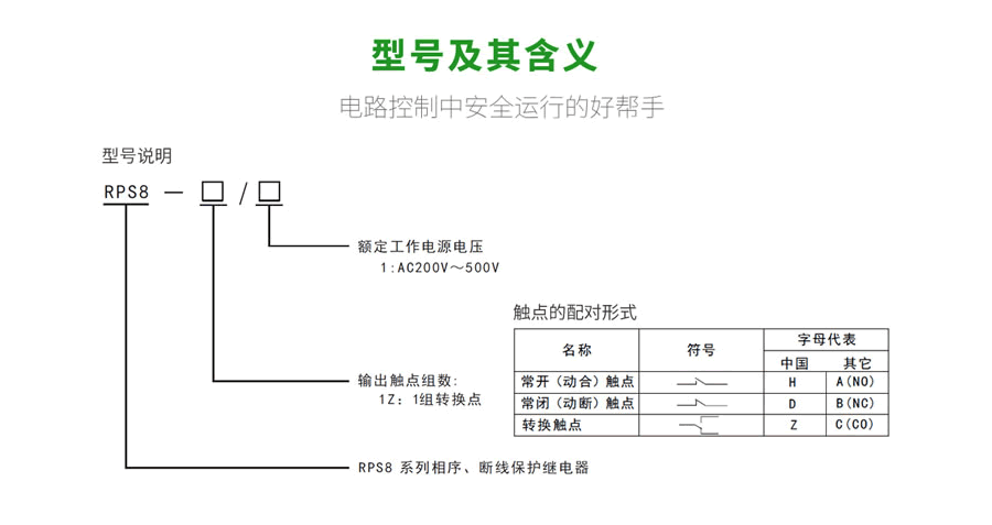 RPS8相序、斷線保護繼電器型號及含義